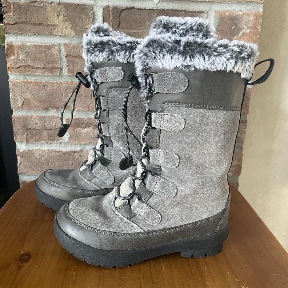 Suede Faux Fur Boots All in Motion Alberta Girls Size 13 Winter Boots Gray